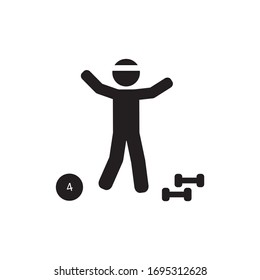 Person working out, exercise vector icon, medicine ball and dumbbells icon