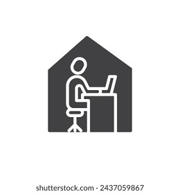 Person working remotely from home using a laptop computer vector icon. filled flat sign for mobile concept and web design. Work from Home glyph icon. Symbol, logo illustration. Vector graphics