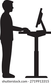 Pessoa Trabalhando na Mesa Ajustável de Pé com Silhuetas de Monitor isoladas no fundo branco