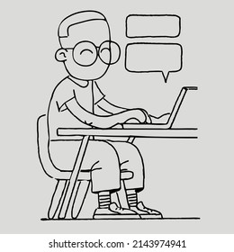 Person working at the table on the computer. Work at home. Office workplace. Humans work online. Business and career.