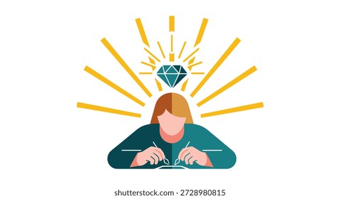 Persona que trabaja con las herramientas debajo del diamante con los rayos del oro