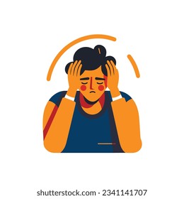 Person with a worried expression, holding their head in their hands, symbolizing their anxiety. Vector illustration