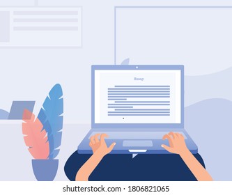 
Person writing essays online being at home.  