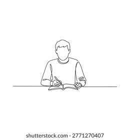 person writing notes in minimalist line art