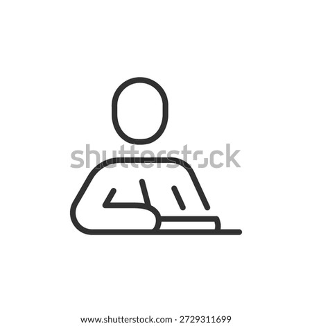 Person writing at table, linear icon. Work, note taking, and documentation. Line with editable stroke.