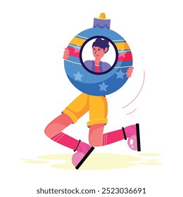 Person with xmas bauble flat illustration 