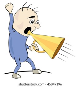 person yelling into a bullhorn, cartoon businessman with megaphone vector illustration