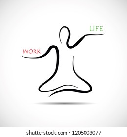 person in yoga pose balancing between work and life vector illustration EPS10