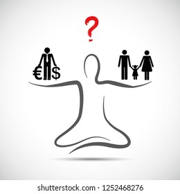 person yoga pose and balancing between family and career vector illustration EPS10