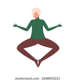Person in yoga pose floating with calm open arms.