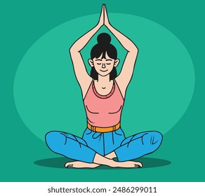 person in yoga pose. young woman doing meditation	

