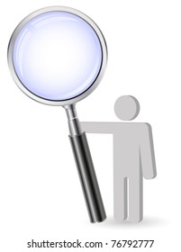 person with zoom glass