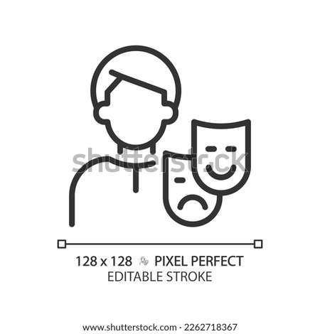 Persona pixel perfect linear icon. Social mask. Self representation to world. Archetype. First impression. Thin line illustration. Contour symbol. Vector outline drawing. Editable stroke