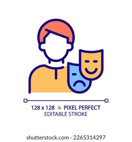 Persona pixel perfect RGB color icon. Social mask. Self representation to world. Archetype. Psychoanalysis. First impression. Isolated vector illustration. Simple filled line drawing. Editable stroke