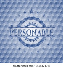 Emblema azul personal con fondo geométrico. Ilustración vectorial. Detallado. 