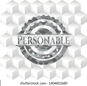 Personable grey badge with geometric cube white background