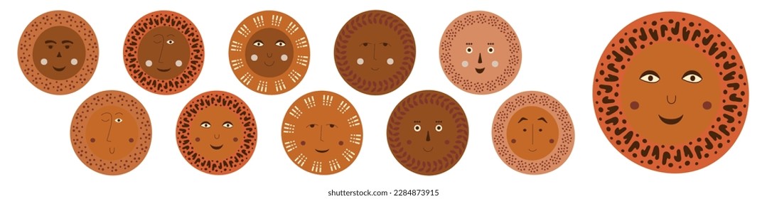 Personage bundle, sanguine abstract faces. People faces, different stickers, guy strange face. Isolated flat illustration
