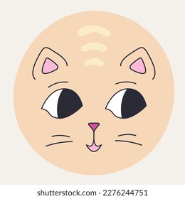 Personage design, cartoon funny kitty. Cartoon mascot, pretty cat with black eyes. Abstract character, funny sticker, for kids. Isolated on white
