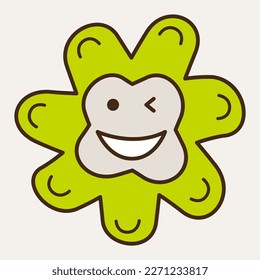 Personage design, fabulous object. Expression of emotions, seven-petalled flower cheery. Childish print, abstract shape, funny avatar. Isolated on white
