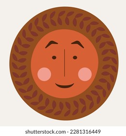 Diseño personal, cara extraña de tipo. Carácter vector, rostro abstracto abstracto con hojas. Forma divertida, mascota de dibujos planos, linda ilustración. Aislado sobre blanco
