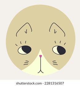 Personage design, rounded kitty muzzle. Vector character, abstract cat with black eyes. Funny shape, flat cartoon mascot, cute illustration. Isolated on white
