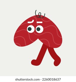 Personage design, rounded shapes. Vector character, red squiggly line, goes to the left. Funny shape, flat cartoon mascot, cute illustration. Isolated on white
