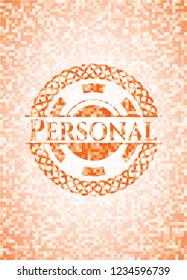 Personal abstract orange mosaic emblem with background