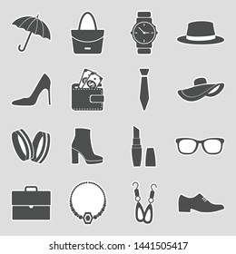Personal Accessories Icons. Sticker Design. Vector Illustration.
