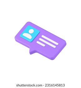 Personal account information web user data quick tips cyberspace notification 3d icon realistic vector illustration. Customer info identification social network profile speech bubble internet alert