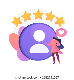 Personal account. Positive feedback, user review, loyalty stars. Dating site, website ranking. Woman evaluating web page cartoon character. Vector isolated concept metaphor illustration