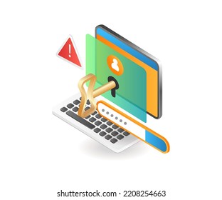 Personal account security warning in isometric flat illustration