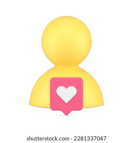 Personal account social media network like add friend contact notification 3d icon realistic vector illustration. Human profile web user blogger vlogger influencer follower internet communication