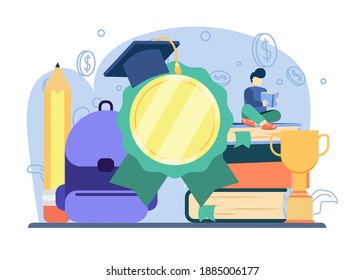 Personal achievement concept. student get education honor. achievement, teacher appreciation, graduation, distance education, certification. can be used for landing pages, web, banners, templates.