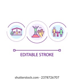 Personal achievement loop concept icon. Family values. Self development. Success life. Social approval abstract idea thin line illustration. Isolated outline drawing. Editable stroke. Arial font used