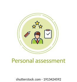 Personal assessment concept line icon. Personal growth concept. Self improvement and self realization. Business and career development. Vector isolated conception metaphor illustration