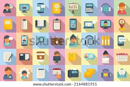 Personal assistant icons set flat vector. Voice listen. Sound command