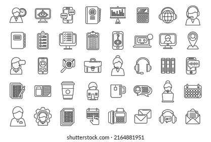 Personal assistant icons set outline vector. Voice listen. Sound command