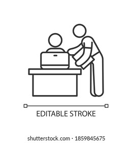 Personal assistant linear icon. Personal aide. Secretary. PA duties. Help with daily management. Thin line customizable illustration. Contour symbol. Vector isolated outline drawing. Editable stroke