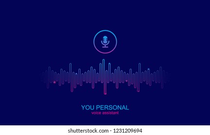 Personal assistant and Voice recognition, colorful gradient of sound wave and microphone icon. vector illustration