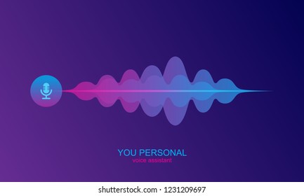 Personal assistant and Voice recognition, colorful gradient of sound wave and microphone icon. vector illustration