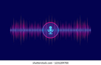 Personal assistant and Voice recognition, colorful gradient of sound wave and microphone icon. vector illustration