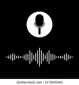 Personal assistant and voice recognition concept flat vector illustration of sound symbol intelligent technologies. Microphone button with bright voice and sound imitation lines,vector