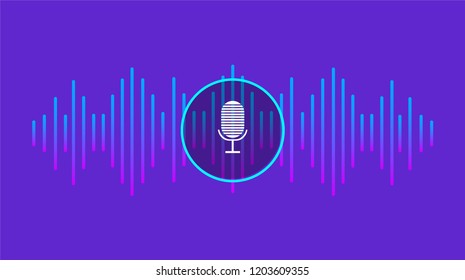 Personal assistant and voice recognition concept. Sound symbol. Microphone button. Vector illustration.