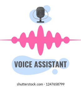 Personal assistant and voice recognition concept. Microphone and soundwave. Vector illustration