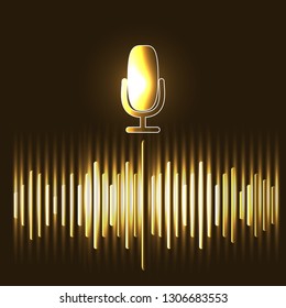 Personal assistant and voice recognition concept flat illustration of sound symbol intelligent technologies. Microphone with sound imitation lines