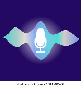 Personal assistant and voice recognition concept flat illustration of sound symbol intelligent technologies. Microphone button with bright voice and sound imitation lines.