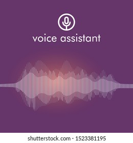 Personal assistant and voice recognition concept gradient vector illustration of soundwave intelligent technologies. Microphone button with bright voice and sound imitation waves. Communication