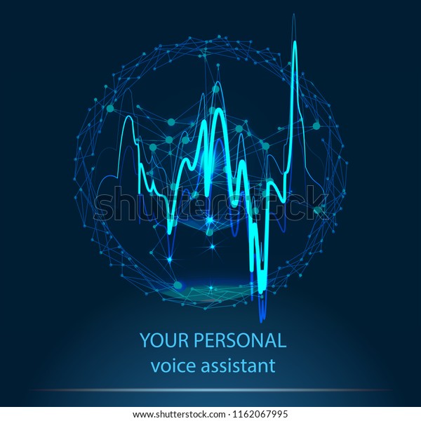 Personal assistant and voice recognition concept\
gradient vector illustration of soundwave intelligent technologies.\
Microphone button with bright voice and sound imitation waves.\
Concept in Low poly 