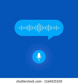 Personal assistant and voice recognition. Microphone button and voice and sound imitation lines. Modern flat style vector illustration.