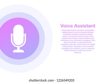 Personal assistant and voice recognition on mobile app. Concept flat vector illustration of human hand holds smartphone with microphone button 